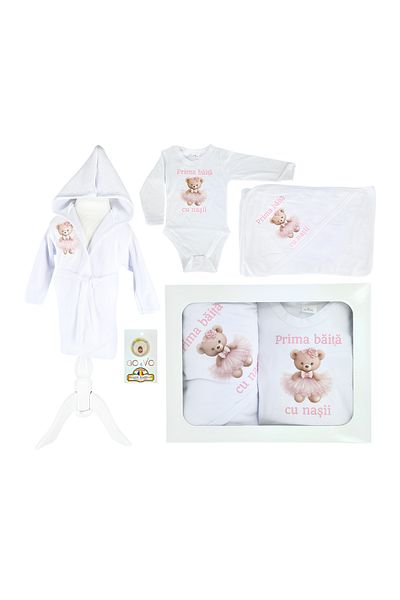 Inovius Trusou Prima Baita, Personalizat cu Mesaj - "Prima Baita cu Nasii" Ursulet Rochita Roz - TPB44