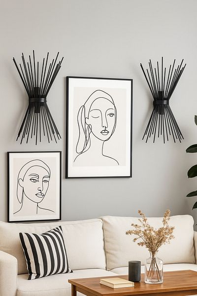 Modavize Kirpi Modern Metal Bedroom Living Room Children's Room Black Set of 2 Black Wall Sconce (2 Pieces)