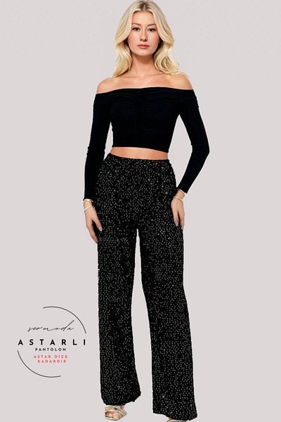 Moda Anna Women's Black Evening Dress Pants - Sequins Sequins and Lined, for Wedding Party