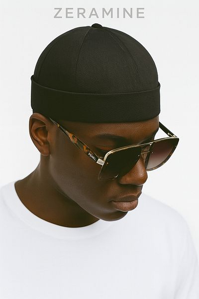 ZERAMİNE Black Docker Hat 100% Cotton Adjustable Velcro