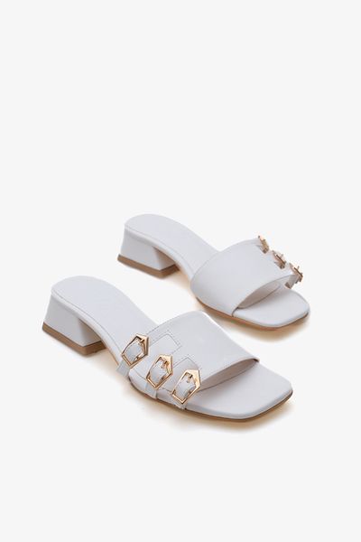 LOJO Women's Buckle Heeled Slippers Daily Slippers Veltis White