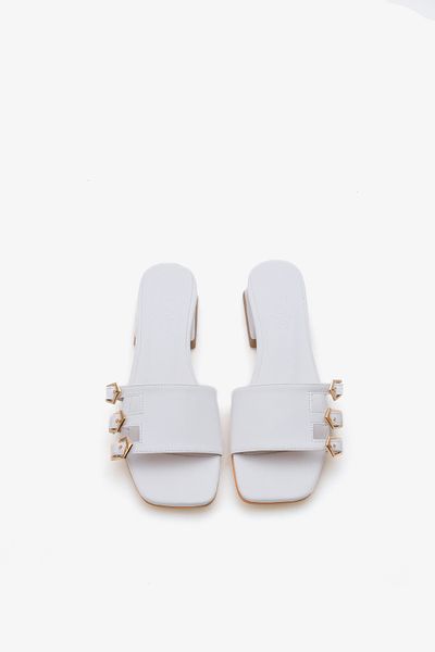 LOJO Women's Buckle Heeled Slippers Daily Slippers Veltis White