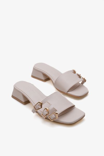LOJO Women's Buckle Heeled Slippers Daily Slippers Veltis Beige
