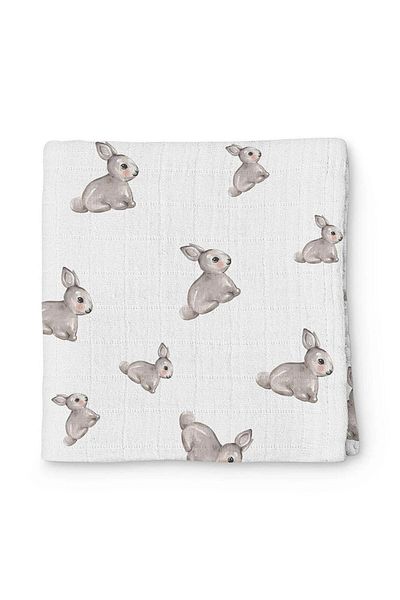 DEUX LAPINS 2-Piece Muslin Baby Blanket Iconique Lapin and Innocent Pink 100X100 cm