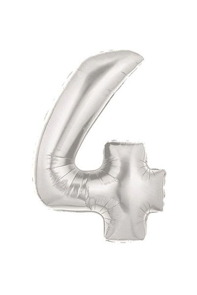 Pandoli 90 Cm Silver Color Numeral Foil Balloon with Partidolu Number 4