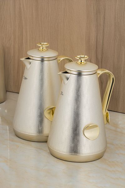 ALSAIF Coffee And Tea Vaccum Flask Set In Gold / Leak-proof And Keeps Drinks Hot 0.7/1.0 Liter