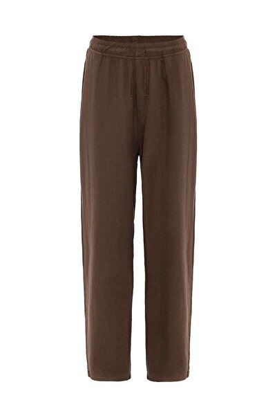 VAMOSCLO Baggy Fit Müslin Keten Pantolon Kahve