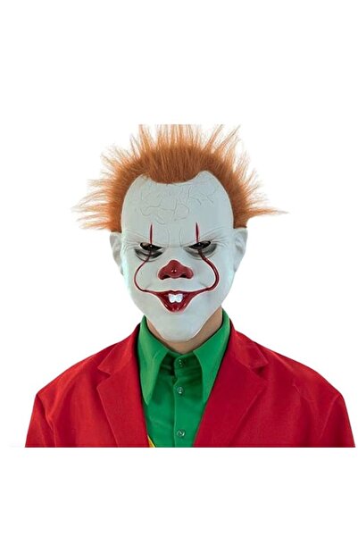 partidolu Halloween Saçlı Plastik Arkadan Lastikli Pennywise Palyaço Maskesi Clown Mask