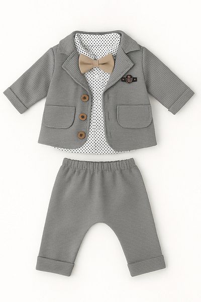 ZİMBOO BABY CLOTHING JACQUARD FABRIC BOW TIE BABY BOY 4-PIECE SET