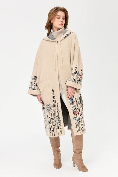 Desen Triko Women's Knitwear Cornflower Patterned Aphrodite Poncho Beige