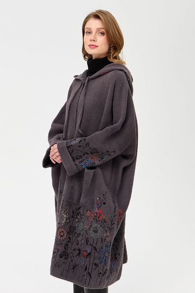 Desen Triko Women's Knitwear Wildflower Patterned AFrodit Poncho Anthracite