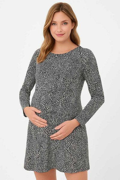 MEGHAN L.A Maternity Tie Waist Cotton Stretch Fabric Tunic Dress