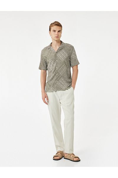 Koton Regular Fit Short Sleeve Turn-Down Collar Ethnic Pattern Shirt