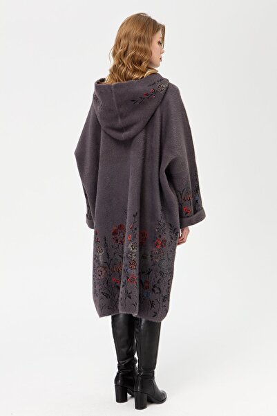 Desen Triko Women's Knitwear Wildflower Patterned AFrodit Poncho Anthracite