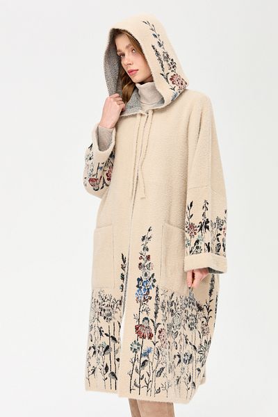 Desen Triko Women's Knitwear Cornflower Patterned Aphrodite Poncho Beige