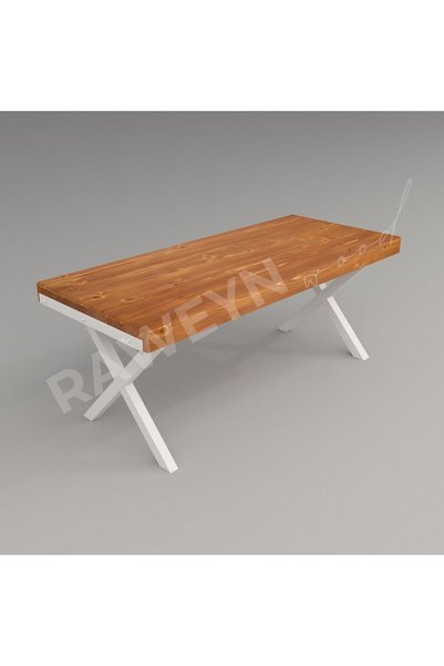raweyn Dogal Ağaç Sirius Toplantı Masası Beyaz Ayak 100*240*76 Cm-Açık Ceviz