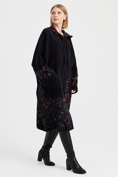 Desen Triko Women's Knitwear Gray Patterned Aphrodite Poncho Black