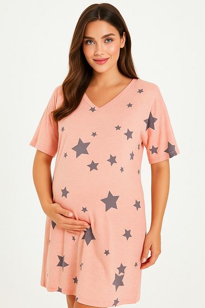 EMSE Maternity Maternity Cotton Fabric Star Printed Nightgown