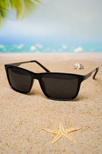 Di Caprio Men's Black Rectangular Daily Polarized Glass Sunglasses Dc1619Black