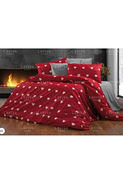 AsilHome Pamuklu ranforce kumaş kalpli desen kombinli tek kişilik nevresim tam takım