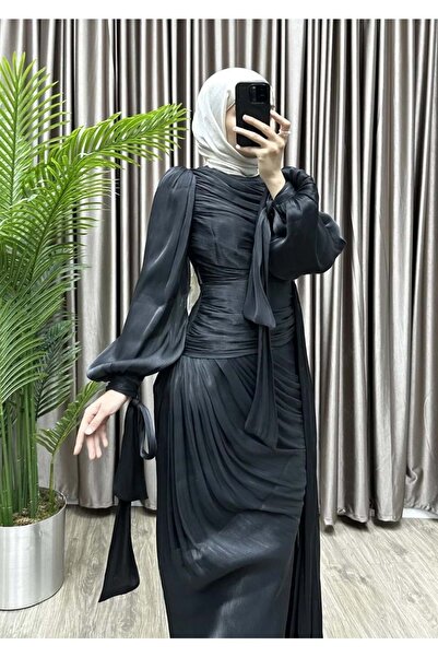 Duman 25Y4849 ABİYE JANJAN KUMAŞ ÖN DROPELİ YAN PARÇALI SİYAH