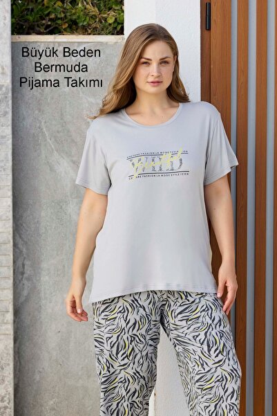 bigiyin Gray Plus Size Women Pajamas Set Bermuda Summer Plus Size Pajamas Set