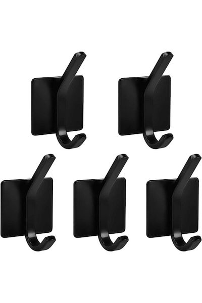 ANILLOROCA Set 5 Hooks for Towels ANILLOROCA, Stainless Steel, Black, Self-Adhesive Mounting