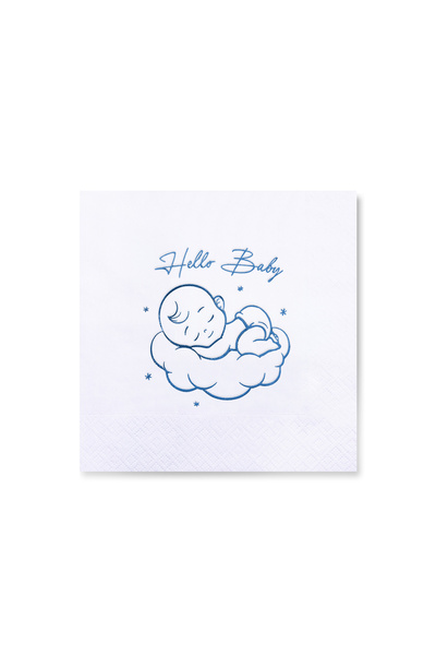 Story 24 × 24 سم مناديل ورقية زرقاء منقوشة Hello Baby مكونة من 50 قطعة من الم...