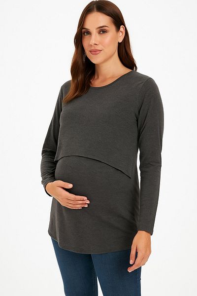 MEGHAN L.A Maternity Breastfeeding Featured Flexible Soft Fabric Blouse