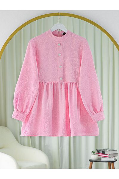 Modamorfo Tunic with stone button detail on the front and zipper on the back - pink