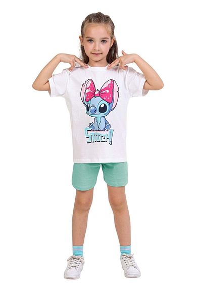 ww waka waka kids store طقم تي شيرت وشورت بناتي مطبوع عليه ستيتش