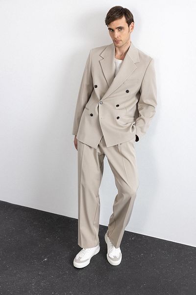 Antioch Beige Relax Fit Double Breasted Men's Blazer Jacket