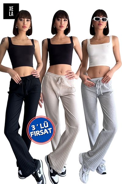New Now PACHET DE 3 PANTALONI PALAZZO LOOSE DRAPED
