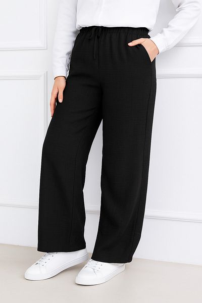 LEGS STAR Women's Black Sofia Linen Double Pocket Wide Leg Trousers