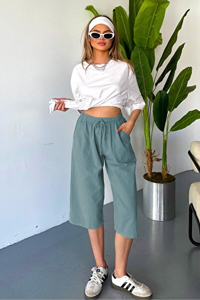 Dechers Capri de damă cu talie înaltă cu aspect de in 100% bumbac W204