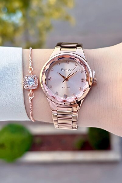 Ferrucci Bakır Renk 24 Ay Garantili Kadın Kol Saati Ve Bileklik