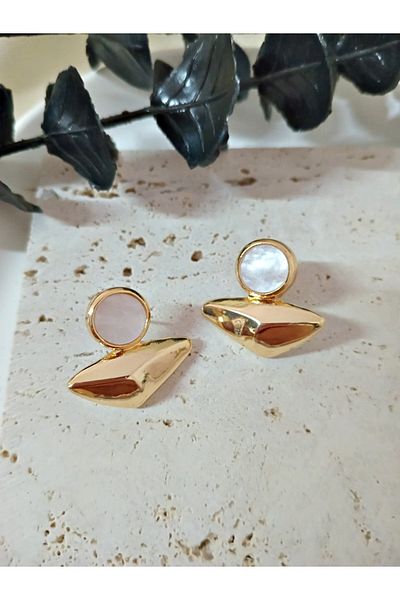 mos&more Gold Minimal White Stylish Women's Earrings