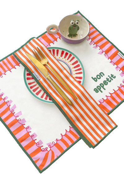 RİTMOHOME Yazılı, Bohem, Desenli, Dijital, Renkli, Çizgili, Kenar Biyeli Amerikan Servis 35x45 Cm (1 ADET)