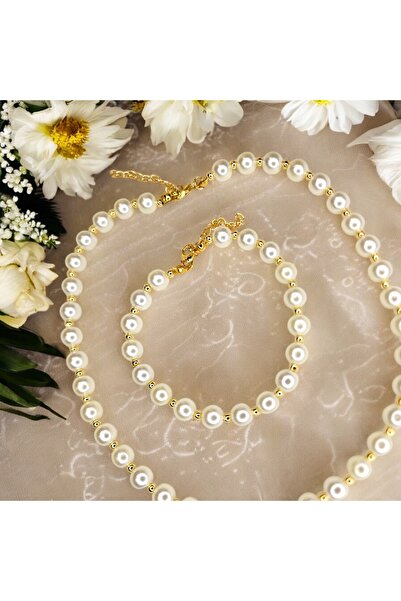 GIHANDMADE Jewelry Set Pearl and Radiance Harmony Women's Necklace and Bracelet Gold Color