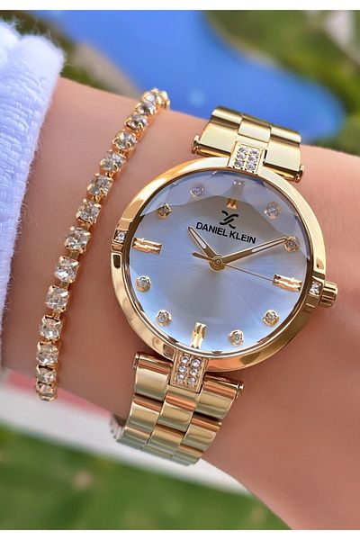 Daniel Klein Gold Colored Women's Wristwatch and Bracelet Gift