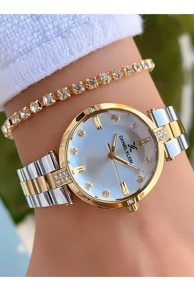 Daniel Klein Yellow Silver - Waterproof - 2 Years Warranty - Original - Women's Wristwatch - Gift Bracelet
