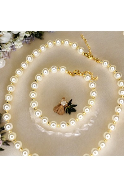 GIHANDMADE Jewelry Set Pearl and Radiance Harmony Women's Necklace and Bracelet Gold Color