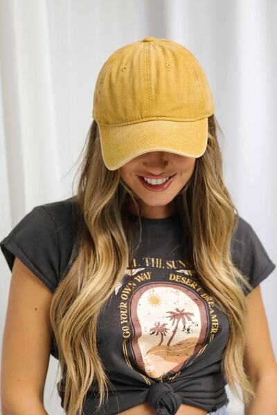 Goldmine Unisex Yıkamalı Vintage Basic Şapka Hardal