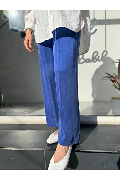 Almarwah Black Basic İpek Kadın Pantolon Saks Mavi