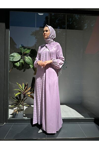 SENN Kumaş Desenli Yaka Detay Kendrıck Kadın Abiye Elbise Lila