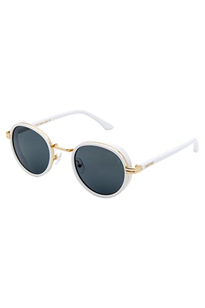 CLAREX Elegance White Round Retro Women's Sunglasses - White & Gold Metal Frame Uv400