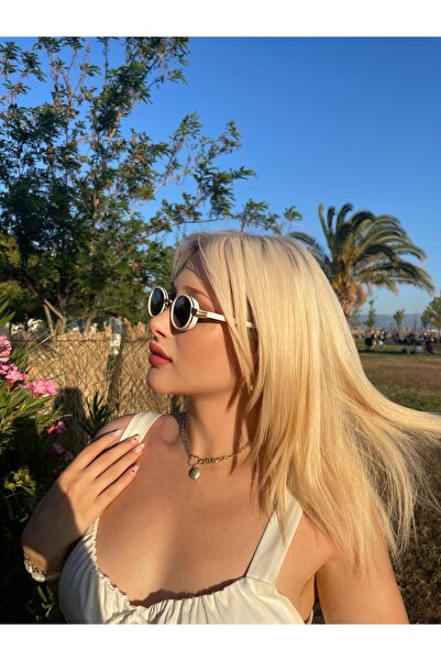 CLAREX Elegance White Round Retro Women's Sunglasses - White & Gold Metal Frame Uv400