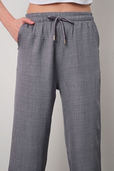 ZERTEX Women's Gray Linen Blend Loose Pants Loose Fit Fit Waist Elastic Comfortable Fit Style Cut