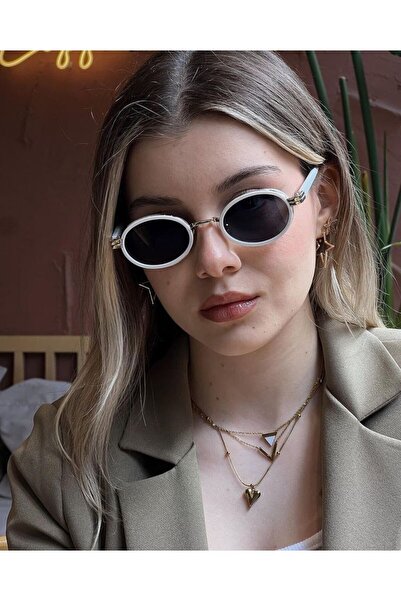 CLAREX Elegance White Round Retro Women's Sunglasses - White & Gold Metal Frame Uv400