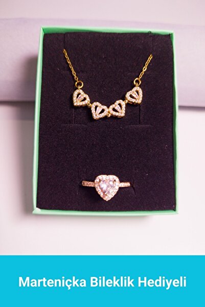 SeyCey.co 4 Kalpli Açılır Kolye Zirkon Taşlı Yüzük Set | Yeni Yıl Hediyesi | Yılbaşı Hediyesi Kadın